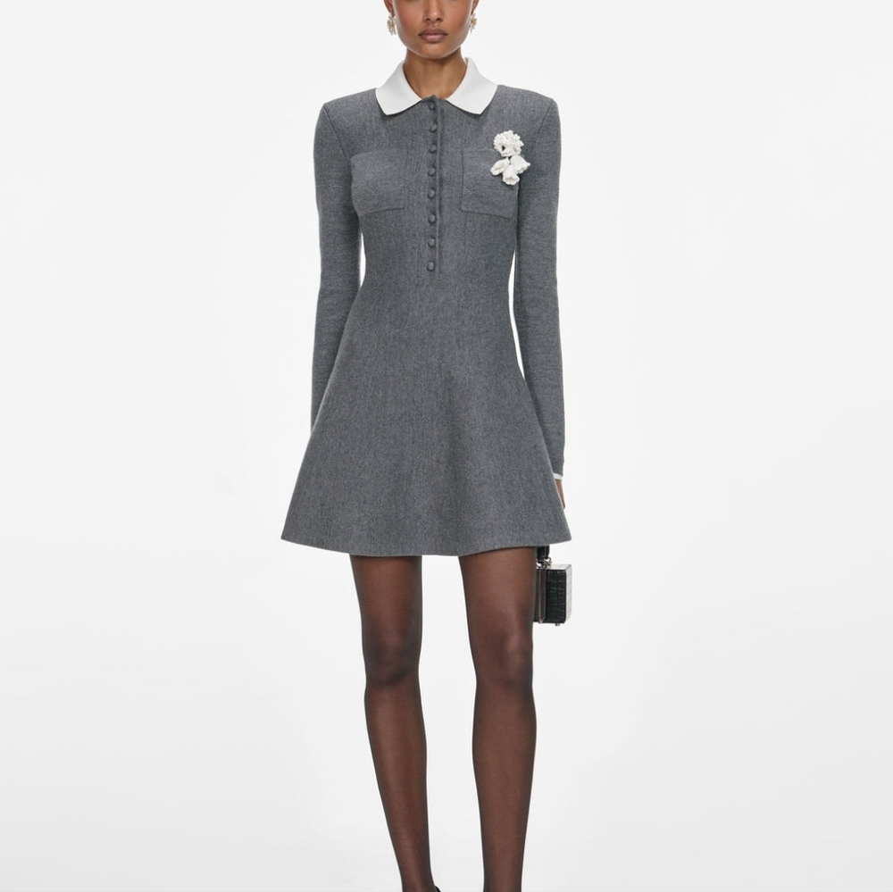 Self-Portrait Gray Mini Dress with White Collar